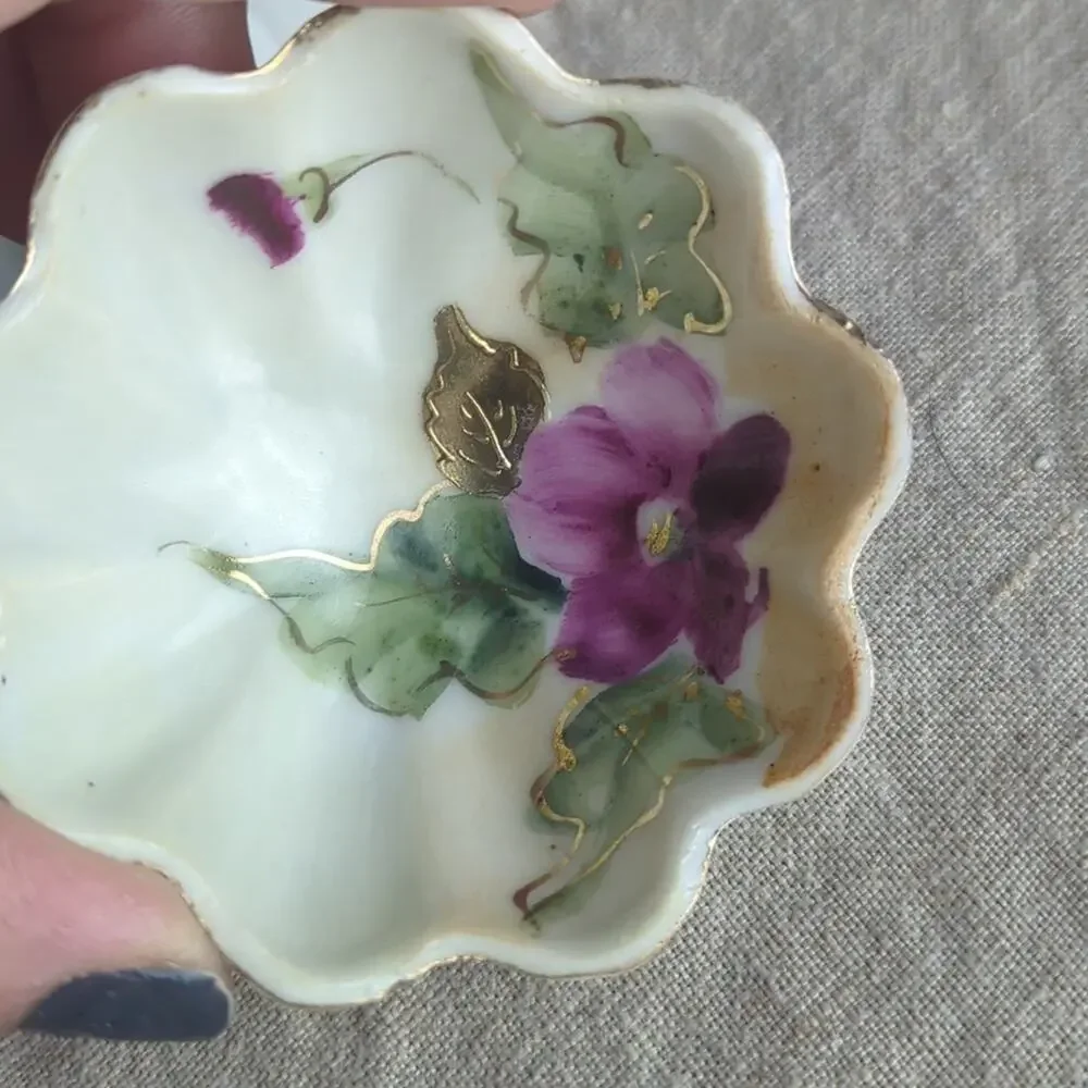Vintage Made in Japan Porcelain Relish Server Set 3-Footed Bowl & 6 Floral bowls